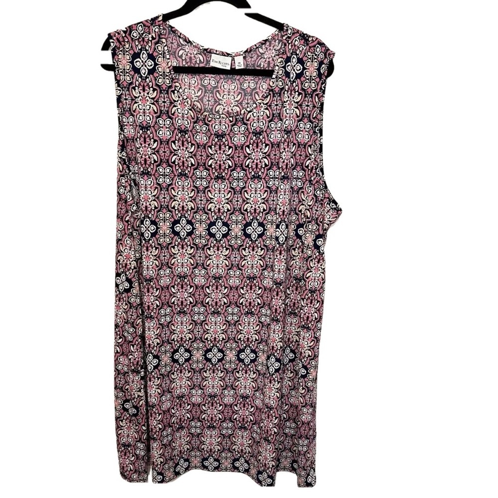 Kim Rogers Curvy Dress Pink Blue Floral 3X Jersey Stretch Coastal Preppy Slinky